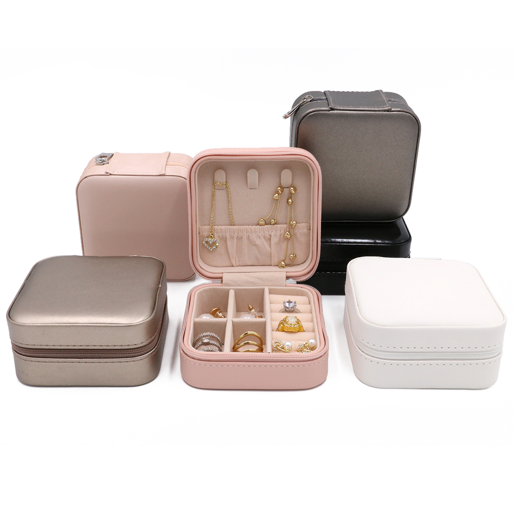 Small Square Shape PU Jewelry Box with Zipper