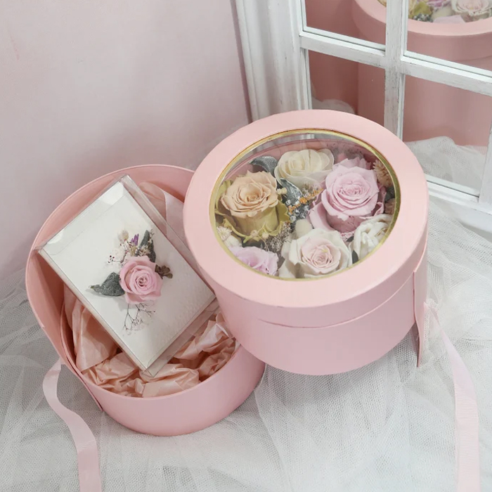 Double Layer Round Flower Box with Top Window
