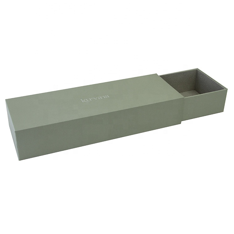 Green Sliding Drawer Box with Grey Velvet Inside