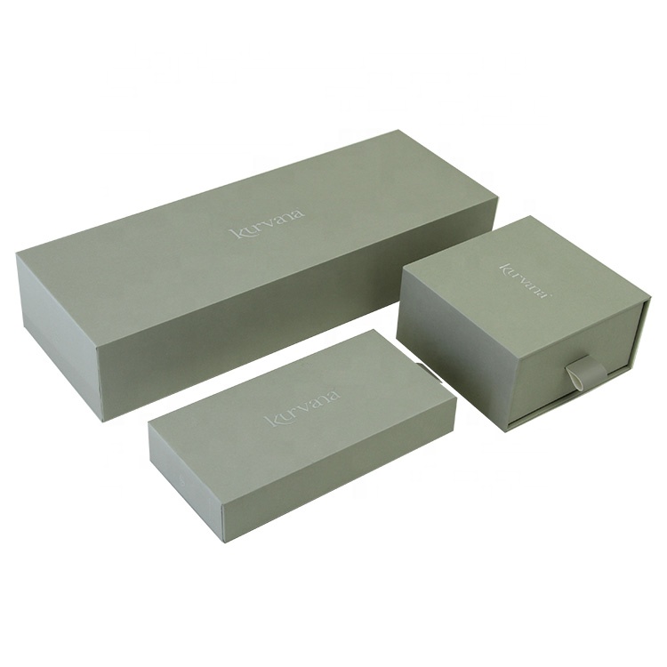 Green Sliding Drawer Box with Grey Velvet Inside