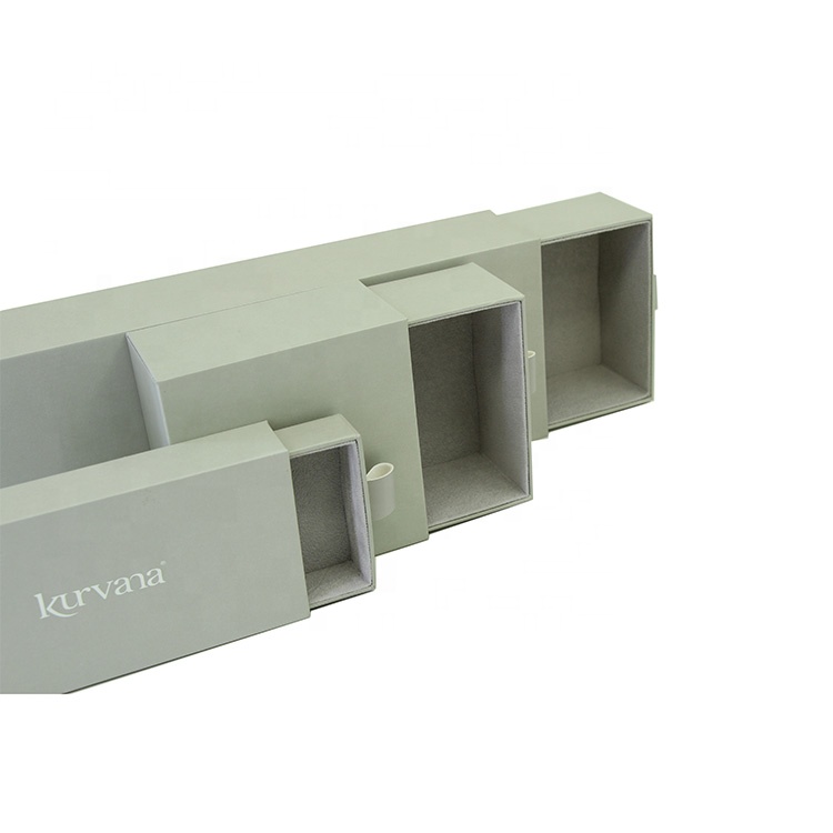 Green Sliding Drawer Box with Grey Velvet Inside