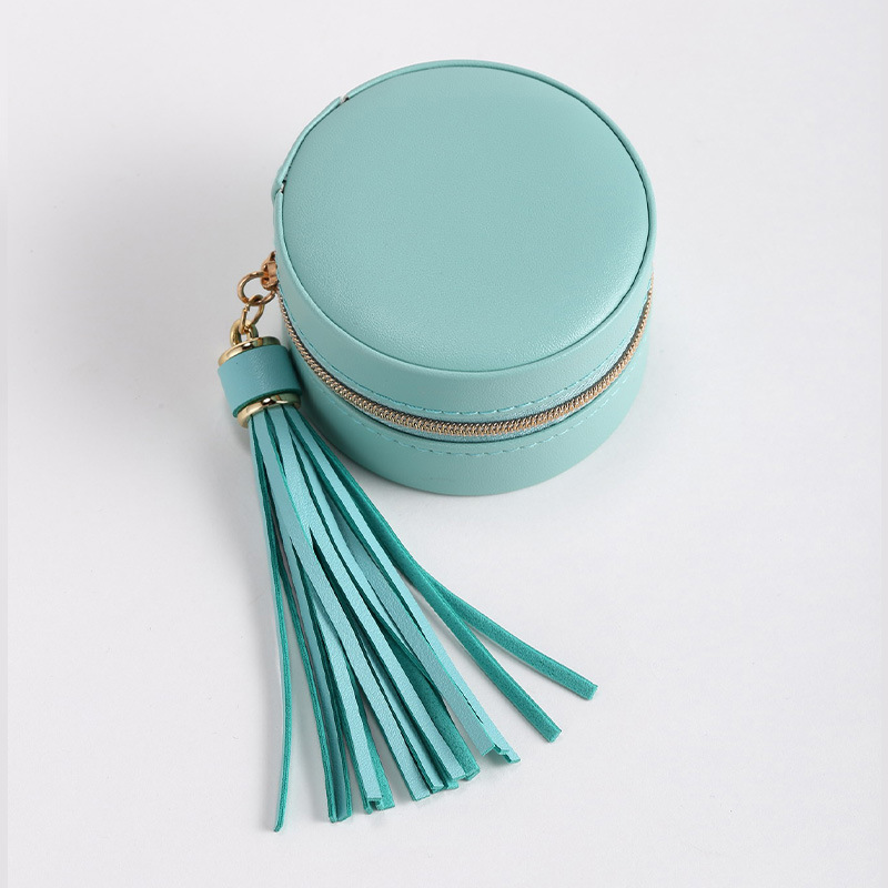 Round PU Jewelry Box with Zipper & Tassel