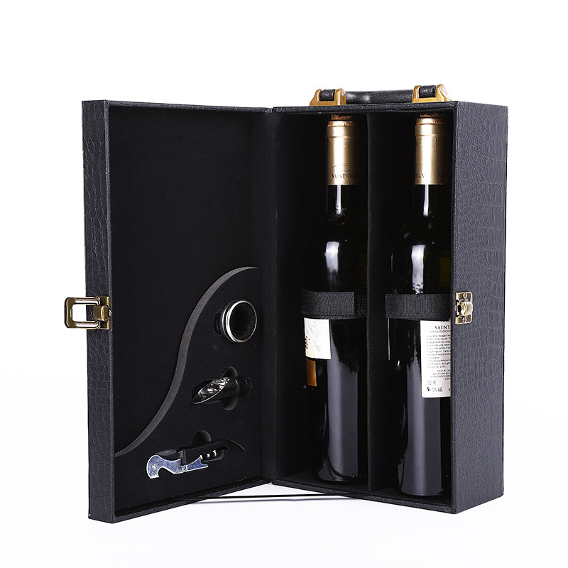 PU Wine Gift Box with Handle for Two Bottles