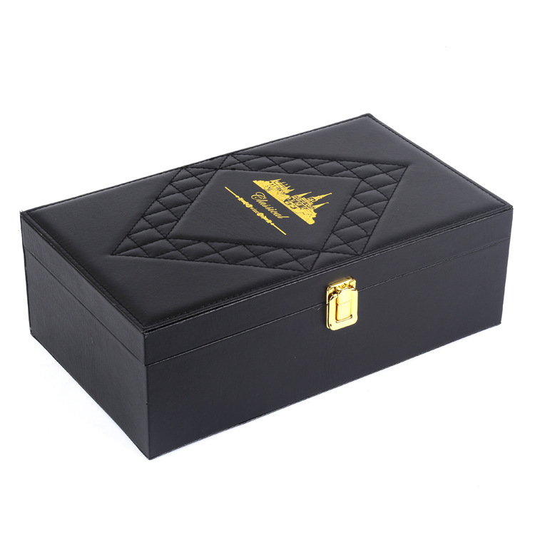 PU Wine Gift Box with Gold Stamping Logo