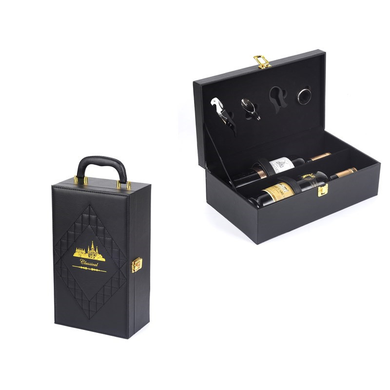 PU Wine Gift Box with Gold Stamping Logo