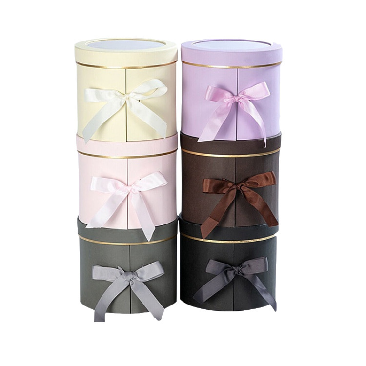 Round Flower Box with Top Window and Ribbon