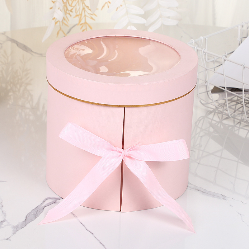 Round Flower Box with Top Window and Ribbon