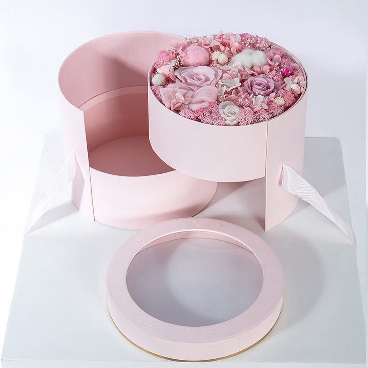 Round Flower Box with Top Window and Ribbon