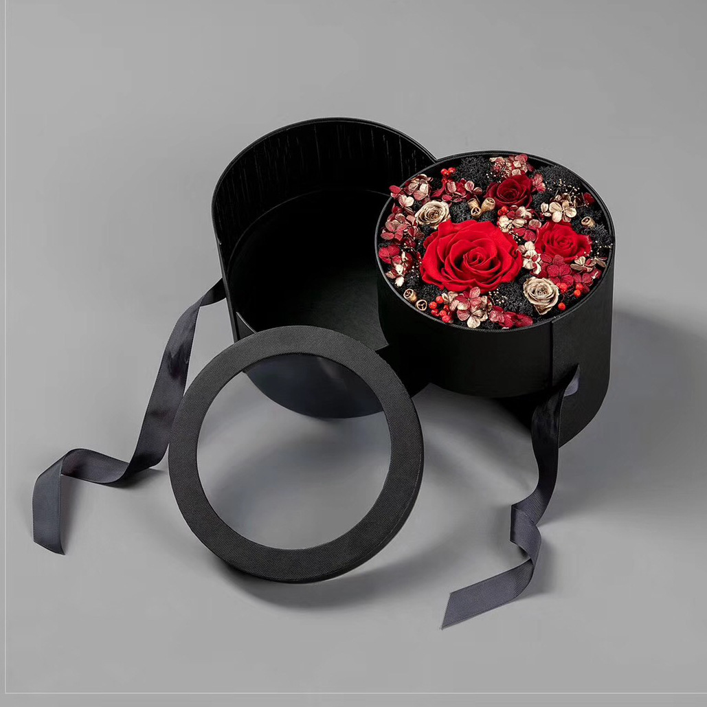 Round Flower Box with Top Window and Ribbon