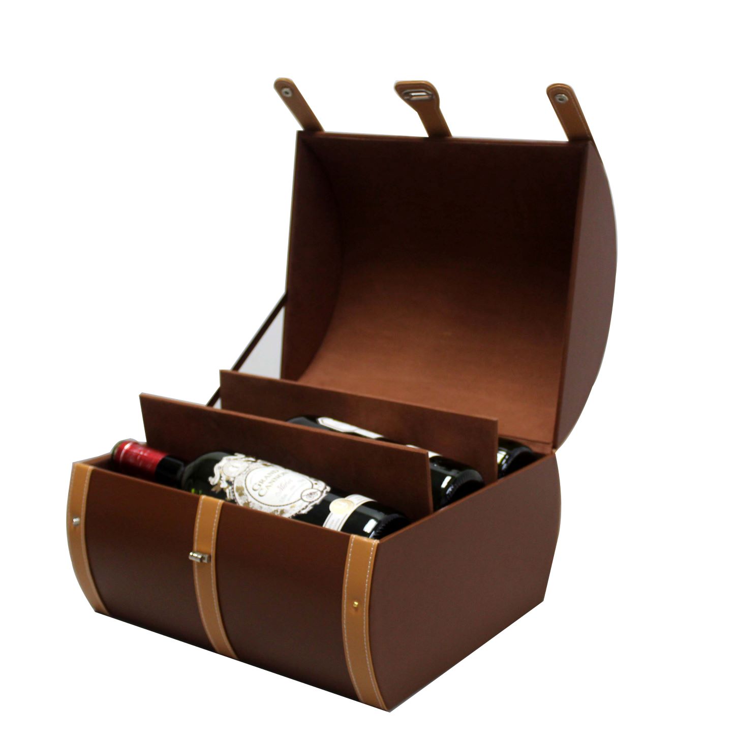 Oak Barrel Shape PU Wine Gift Box for Six Bottles