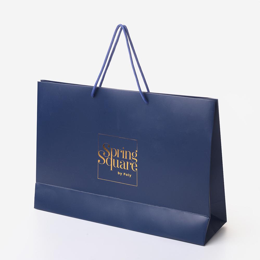 Blue Color Paper Bag with Gold Stamping Logo