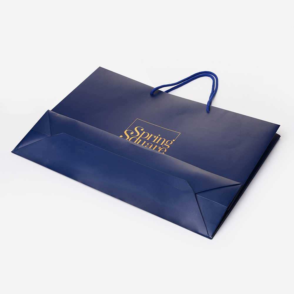 Blue Color Paper Bag with Gold Stamping Logo