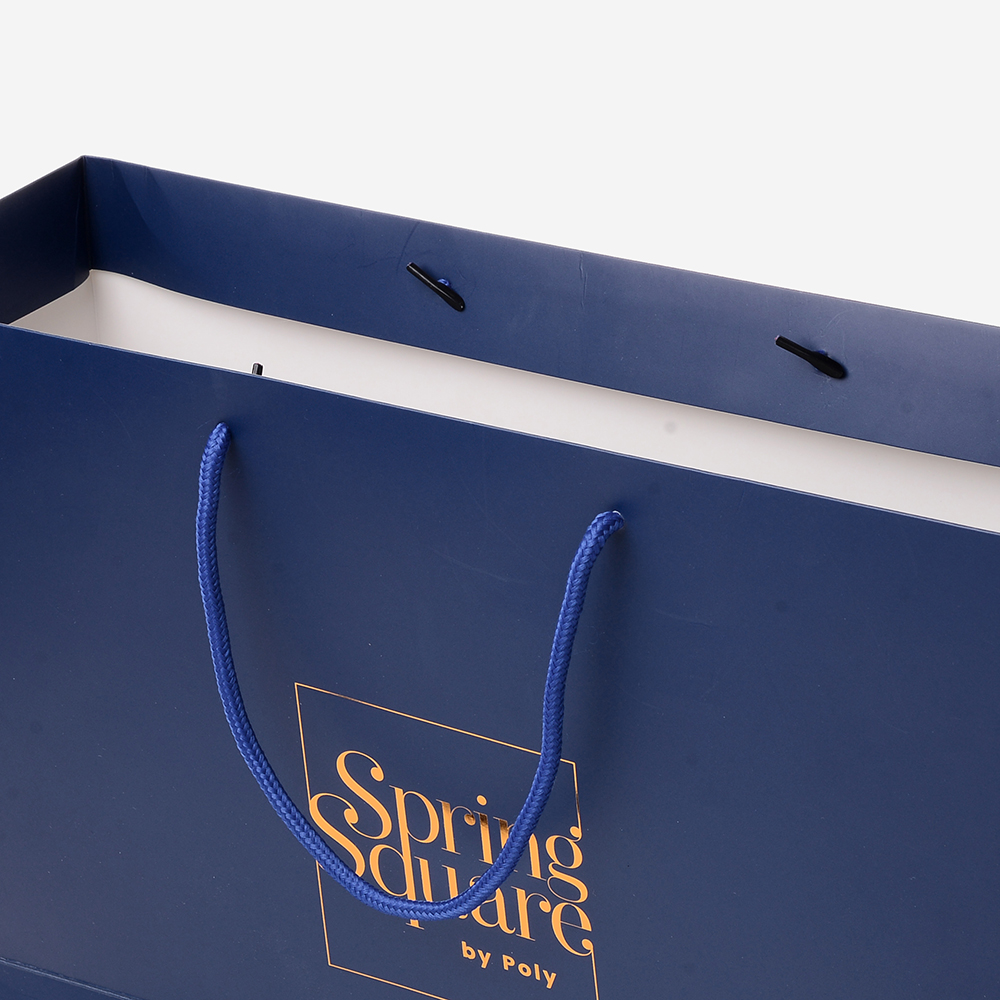 Blue Color Paper Bag with Gold Stamping Logo