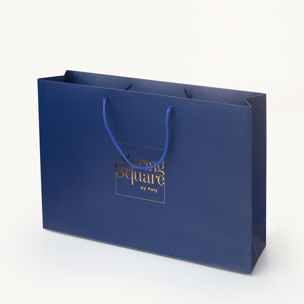 Blue Color Paper Bag with Gold Stamping Logo