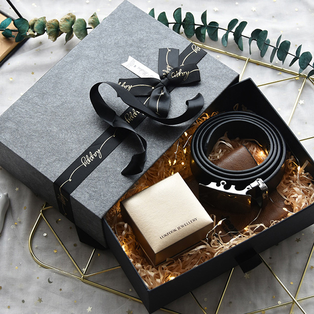 Grey Drawer Box with Ribbon Handles