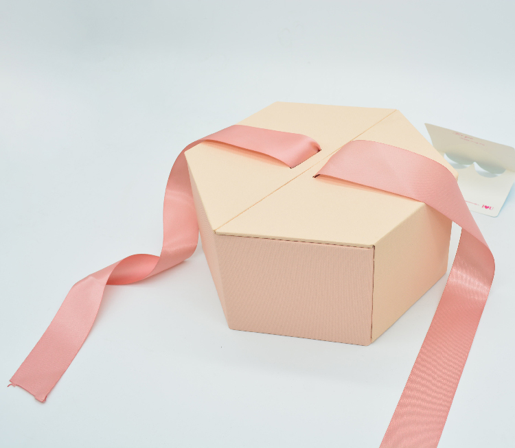 Hexagon Shape Flower Box with Ribbon