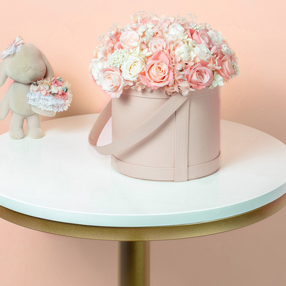 PU Round Flower Box with Ribbon