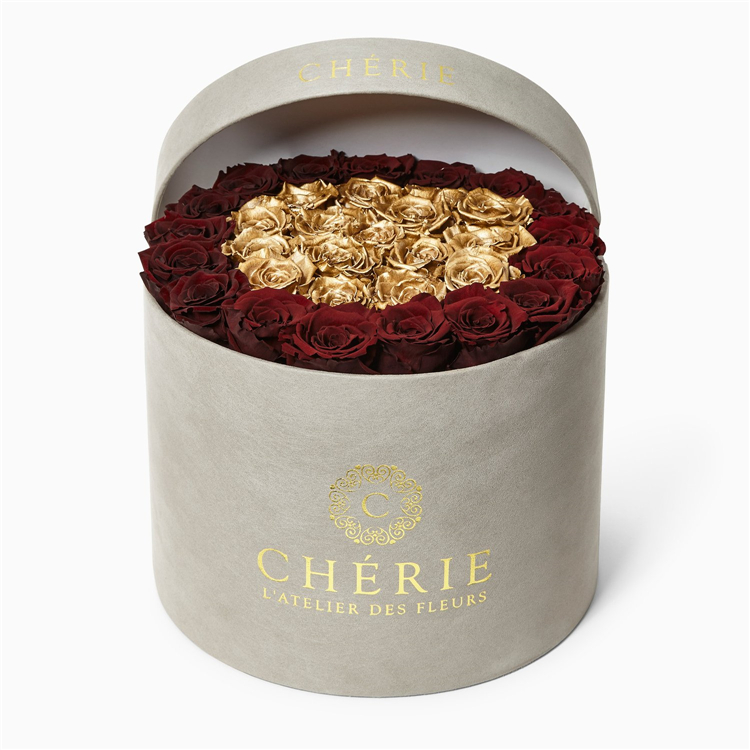 Black Round Flower Box with Gold Stamping Logo