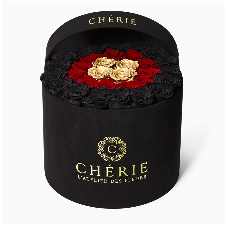 Black Round Flower Box with Gold Stamping Logo
