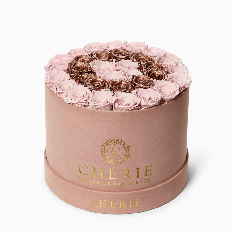 Black Round Flower Box with Gold Stamping Logo