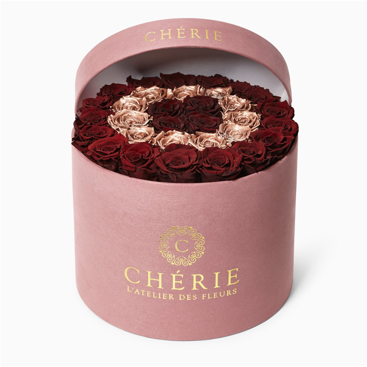 Black Round Flower Box with Gold Stamping Logo