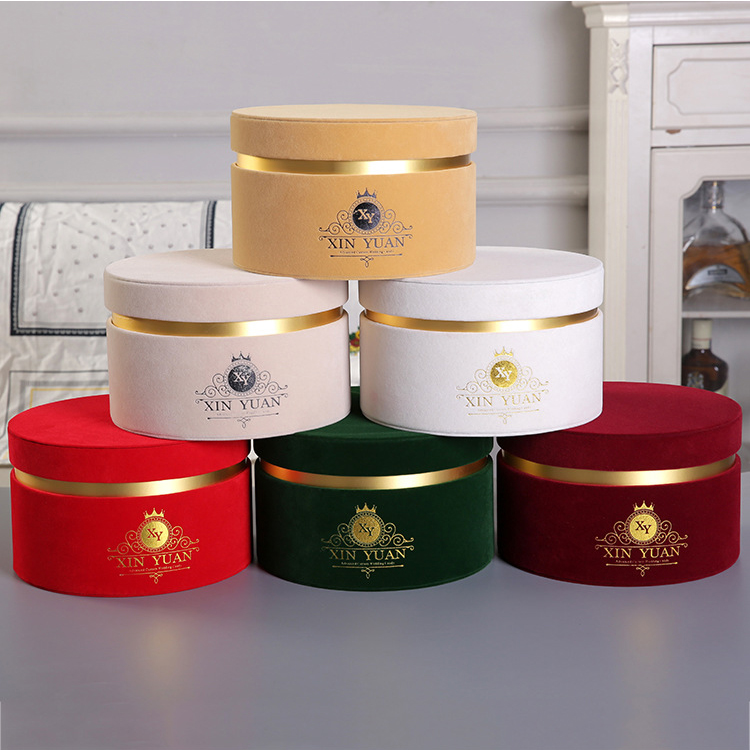 Velvet Round Flower Box with Gold Neck