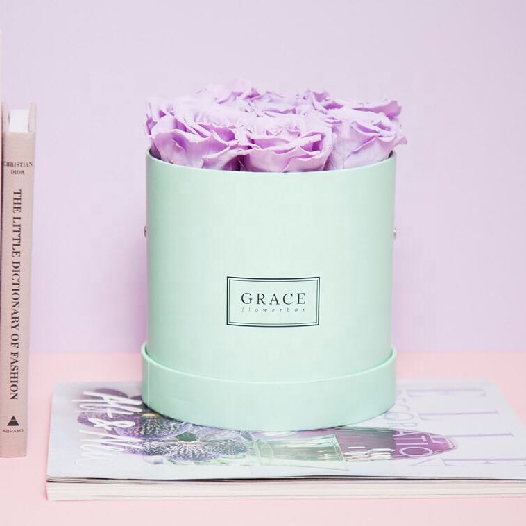 Colorful Round Flower Box with Ribbon Handle