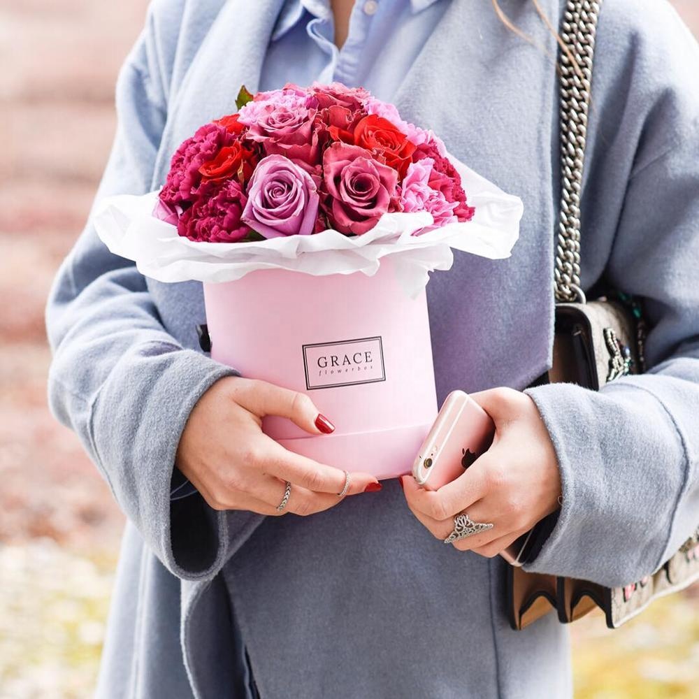 Colorful Round Flower Box with Ribbon Handle