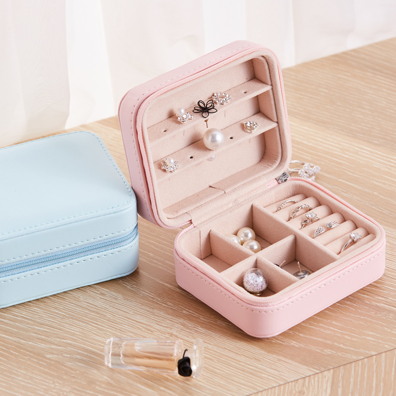 Small Rectangle Shape PU Jewelry Box with Zipper
