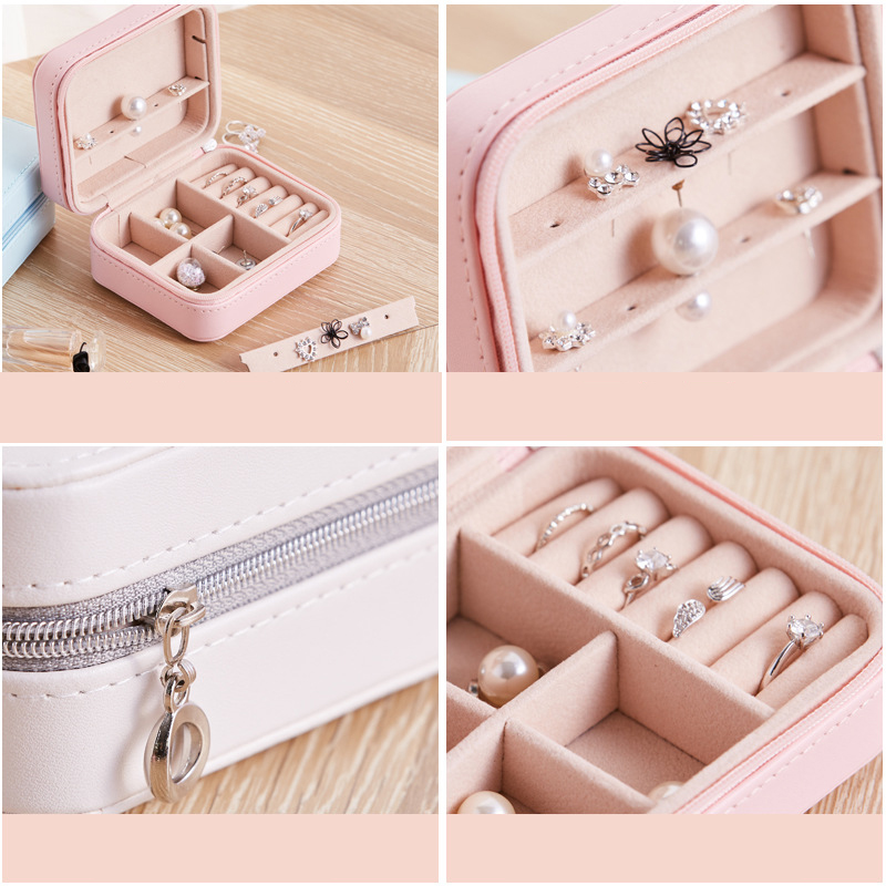 Small Rectangle Shape PU Jewelry Box with Zipper