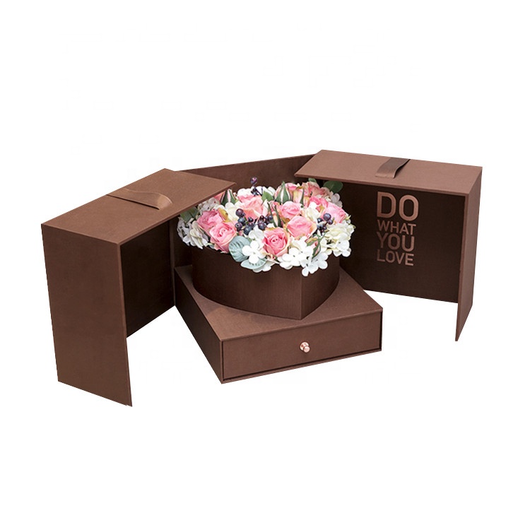 Door Open Style Flower Box with Drawer and Ribbon