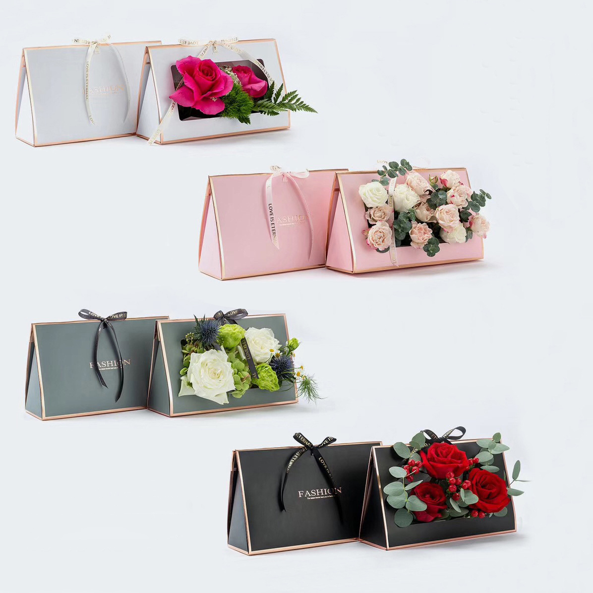 Easy to Carry Flower Gift Box with Gold Stamping