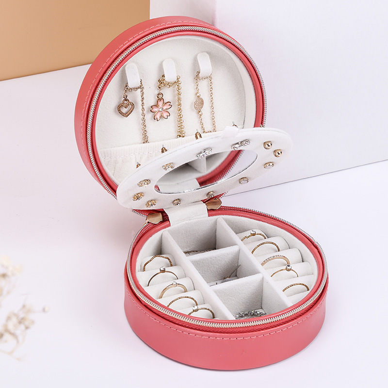 Small Round Shape PU Jewelry Box with Zipper