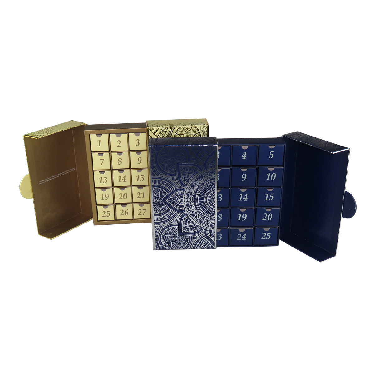 Calendar Box with Multiple Drawers and Silver Card Printing
