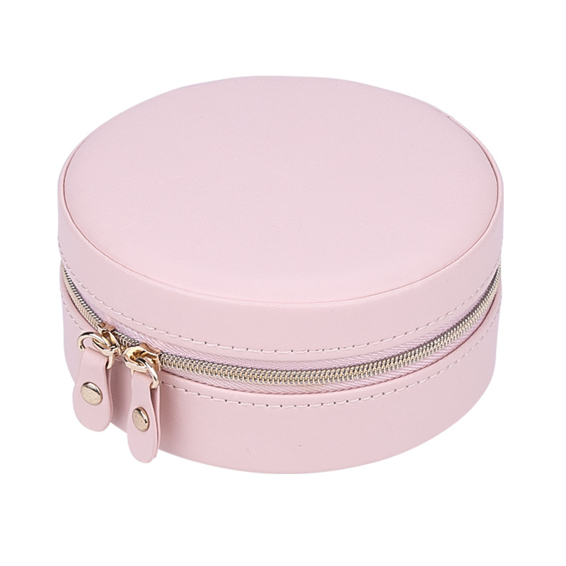 Small Round Shape PU Jewelry Box with Zipper