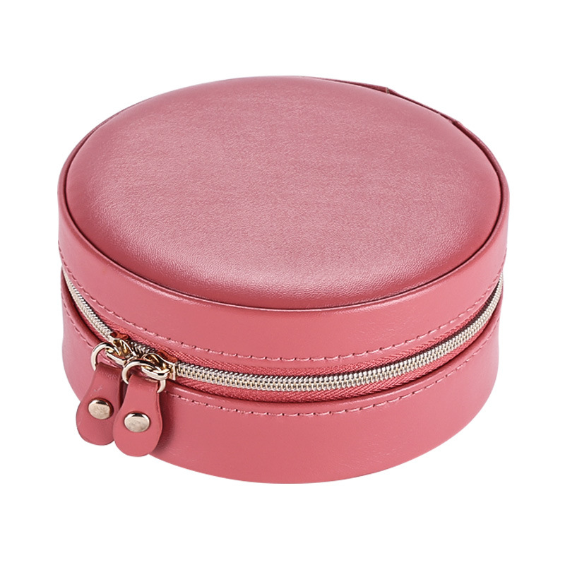 Small Round Shape PU Jewelry Box with Zipper