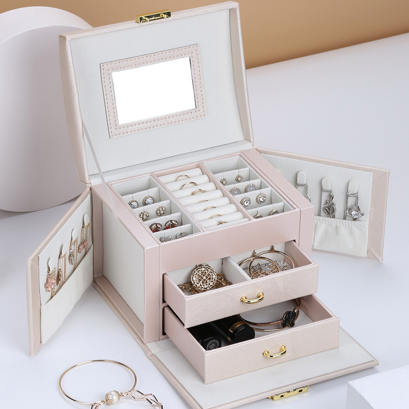 Three Layers Luxury PU Jewelry Box with Mirror