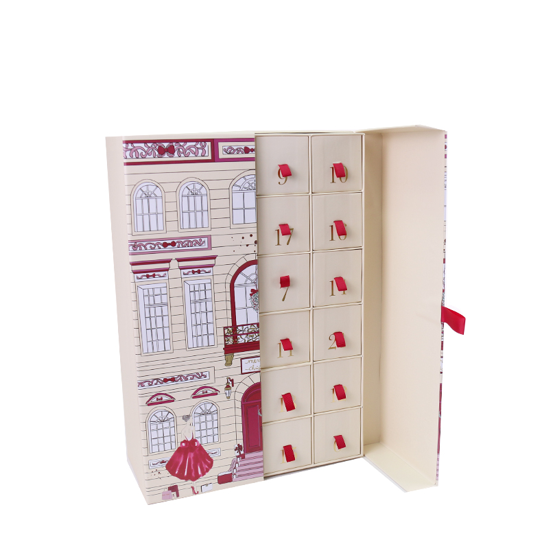 Calendar Box with Multiple Ribbon Drawers and Offset Printing