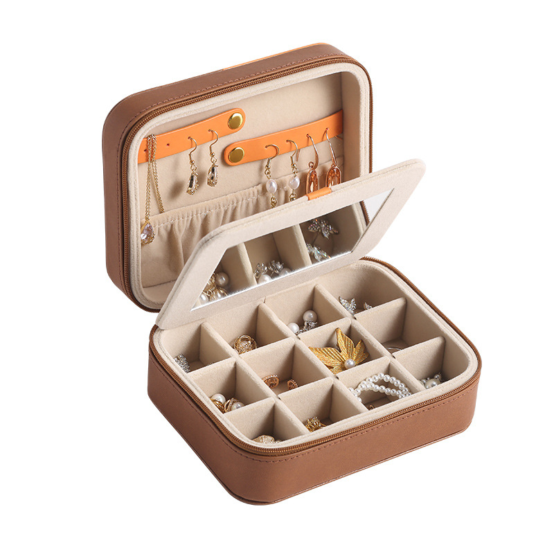 Small Multiple Divider PU Jewelry Box with Zipper