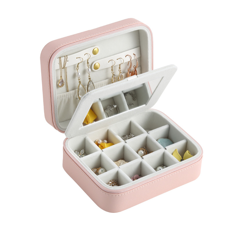 Small Multiple Divider PU Jewelry Box with Zipper