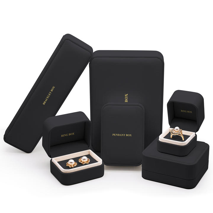 Black PU Jewelry Box Set with Gold Stamping Logo